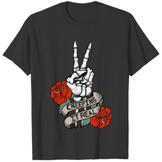 Creeping It Real Skelton Peace Sign Vintage Tattoo T Shirts