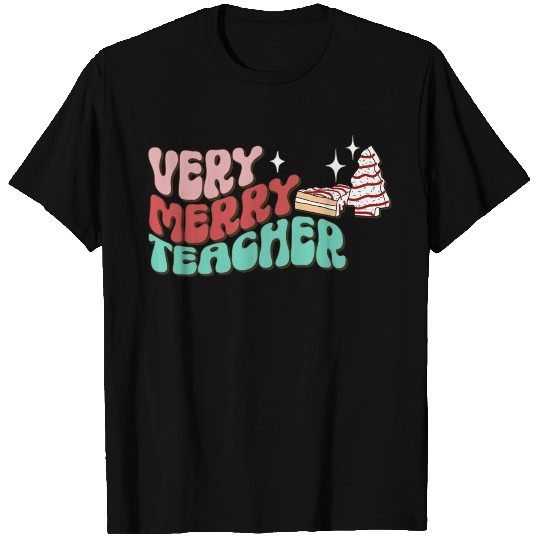 Teacher Christmas Cake Very Merry Groovy Christmas T Shirts