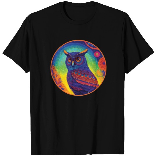 Psychedelic Blue Owl T Shirts