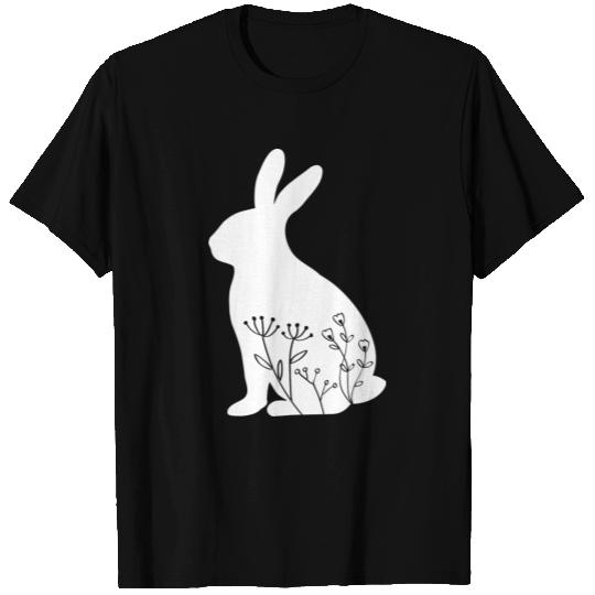 Bunny Flower Easter White Floral Bunny Silhouette T Shirts
