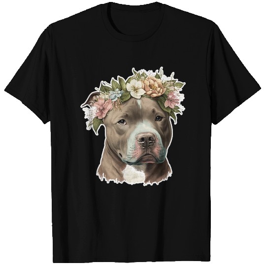 pit bull with flower crown T Shirts
