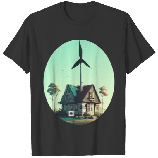 Romantic House With Wind Power And Heat Pump T Shirts