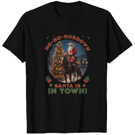Retro Western Christmas Tree Cowboy Santa Claus T Shirts
