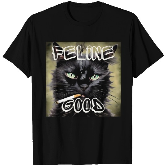 Funny Black Cat Smoking T Shirts