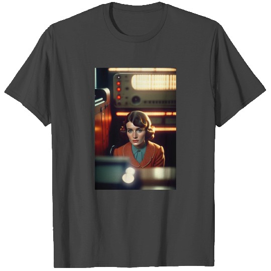 a Soviet girl sitting in a chair in front of a sov T Shirts