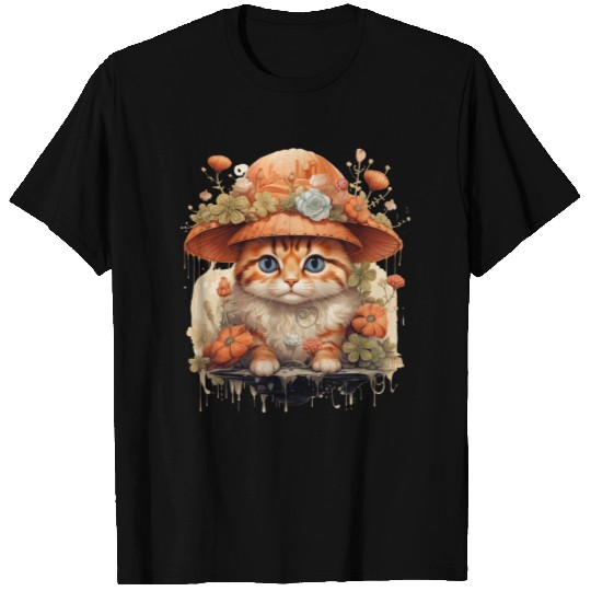 Aesthetic Cottagecore Cat Toadstool Mushroom Hat T Shirts