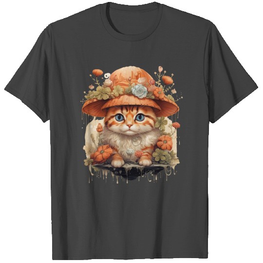 Aesthetic Cottagecore Cat Toadstool Mushroom Hat T Shirts