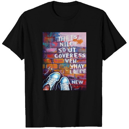 Sneaker Street Art: Rebel Typography on Brick Wal T Shirts