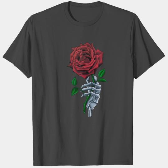 Skeleton Hand Red Rose Flower T Shirts