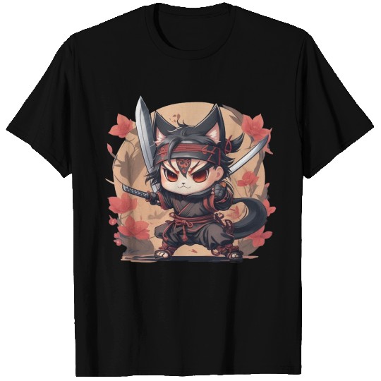 Kawaii Chibi Samurai Cat T Shirts