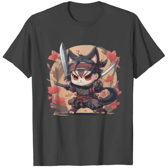 Kawaii Chibi Samurai Cat T Shirts