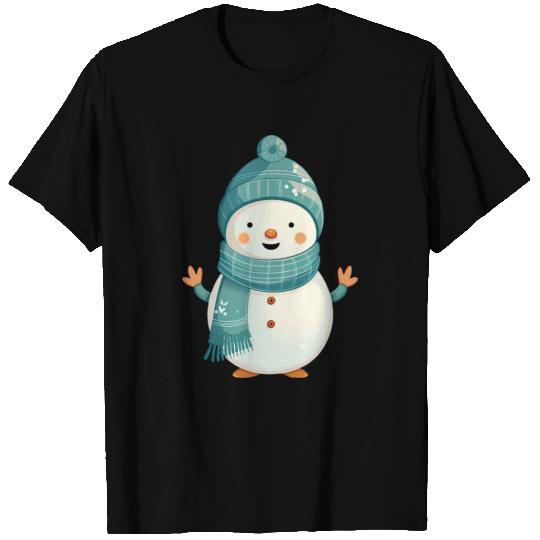 Cute Snowman with Green Beanie and Scarf T Shirts