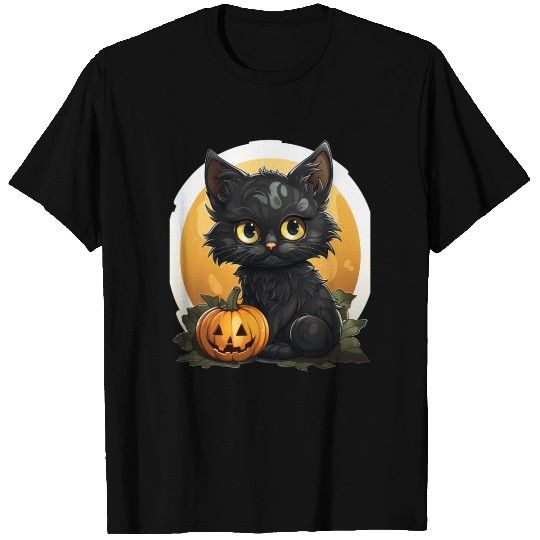 Black Cat Halloween Pumpkin - Cat T Shirts