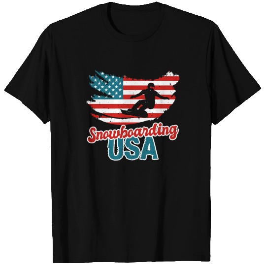 Snowboarding USA America Flag Snowboard T Shirts