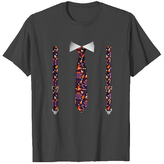 Halloween Tuxedo with Pumpkin Suspender Print T Shirts