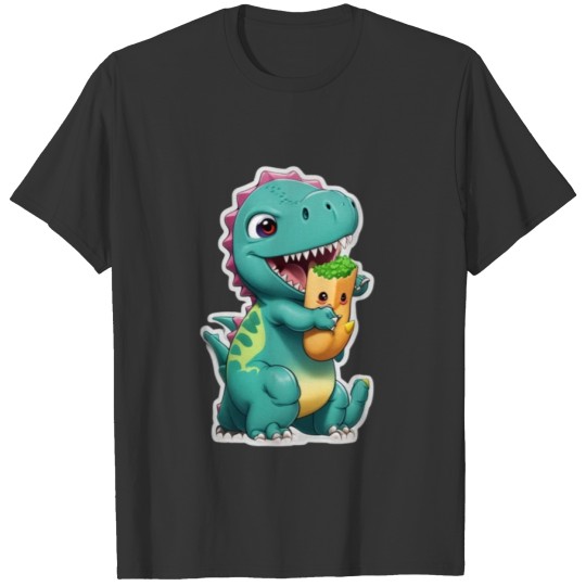 kawaii hungry funny dinosaur sticker for kids T Shirts