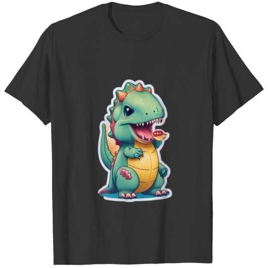 kawaii hungry funny dinosaur sticker for kids T Shirts