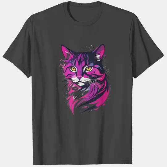 Pink Purple Cat Illustration T Shirts
