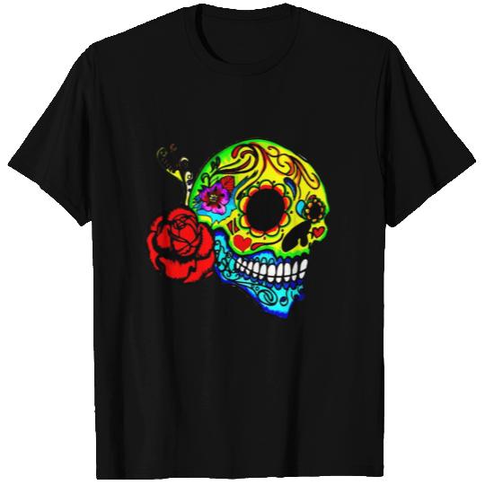 Candy Skull Red Rose T Shirts