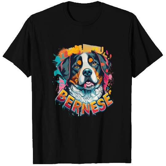 Bernese Mountain Dog Head Vibrant Color Splash T Shirts