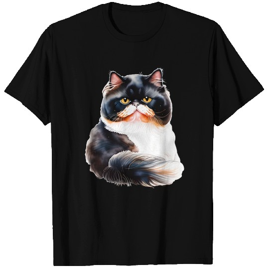 Persian Cat - Black, White, and Orange T Shirts