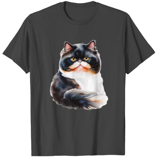 Persian Cat - Black, White, and Orange T Shirts