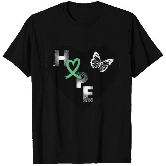 Liver Cancer Hope & Butterfly Heart Grn/White/Blk T Shirts