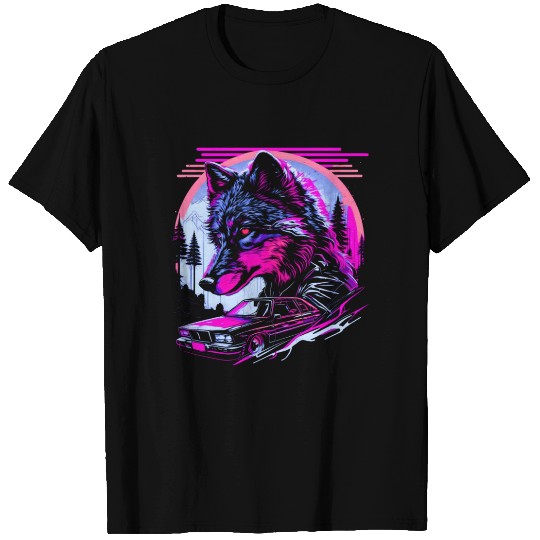 Retro Synthwave Gangster Wolf T Shirts