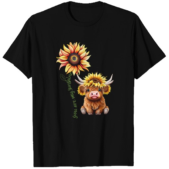 You Are My Sunshine Baby Highland Cow Sunflower T Shirts