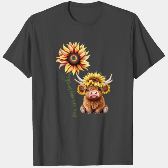 You Are My Sunshine Baby Highland Cow Sunflower T Shirts