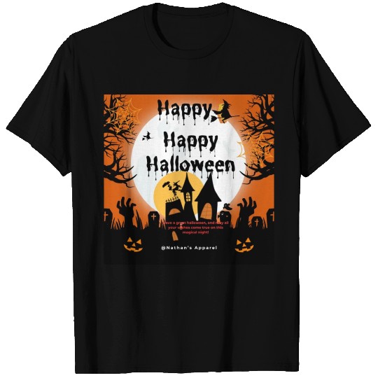 Nathans Orange And Black Happy Happy Halloween T Shirts