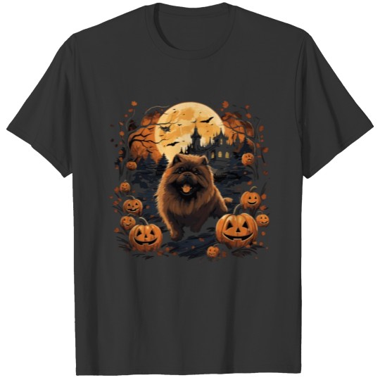 Halloween Witch Hat Pumpkin Dog Chow Chow T Shirts