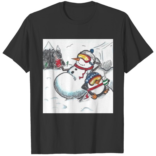 Snowman & Penguin chilling by Black Sheep Graphix T Shirts