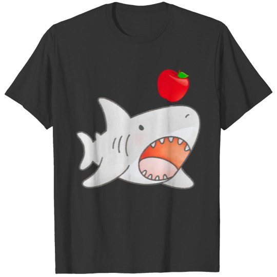 Funny White Shark Hungry Eat a Red Apple Day T Shirts