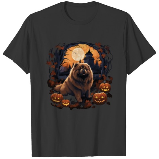 Halloween Witch Hat Pumpkin Dog Chow Chow T Shirts