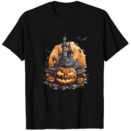 Spooky Halloween Haunted House Pumpkin Bat T Shirts