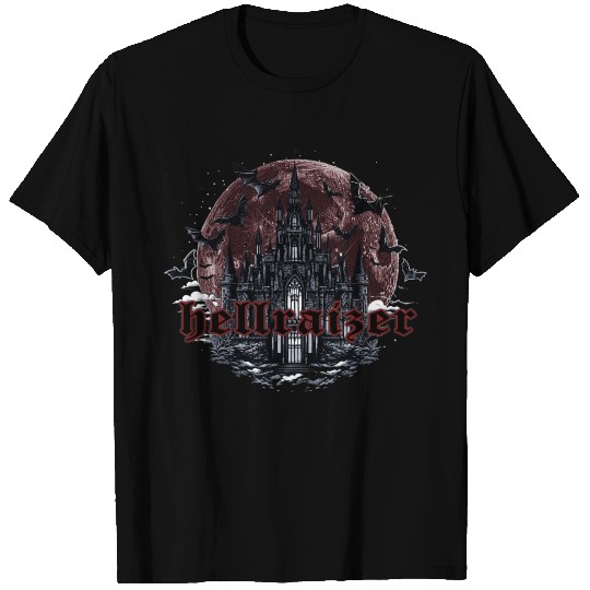 HellRaizer Castle with Bats and Blood Moon T Shirts