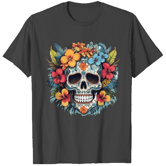 Floral Elegance with a Hint of Skull T Shirts