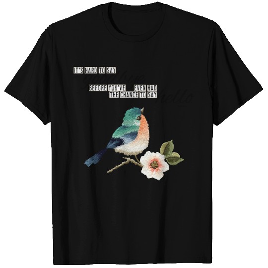 written embroidery looking bird T Shirts