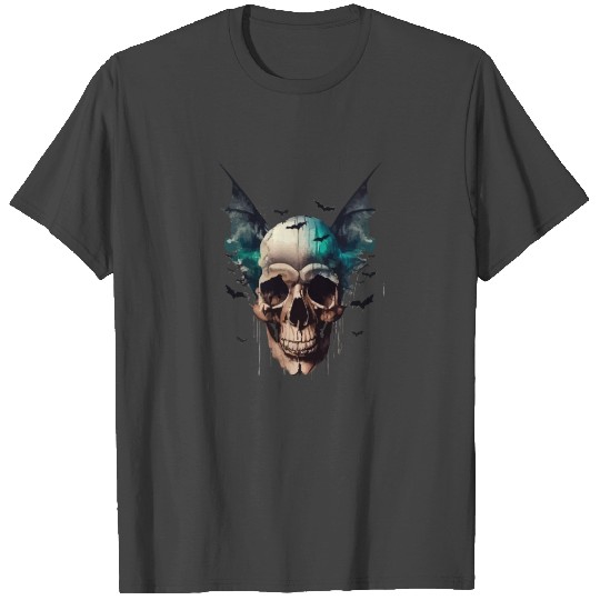 Gothic Skull & Bat Wings T Shirts