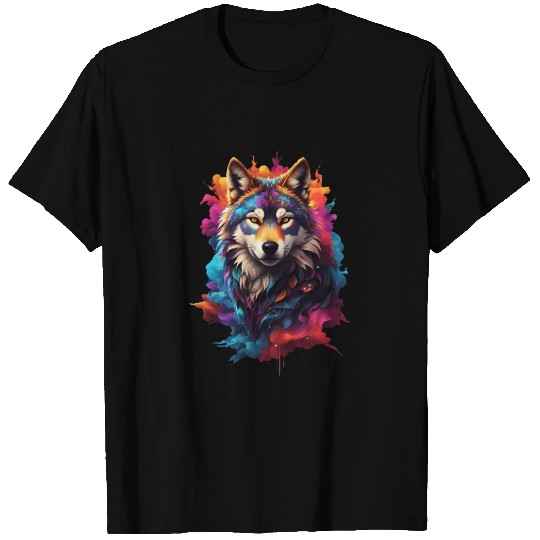 Colorful Wolf Face T Shirts