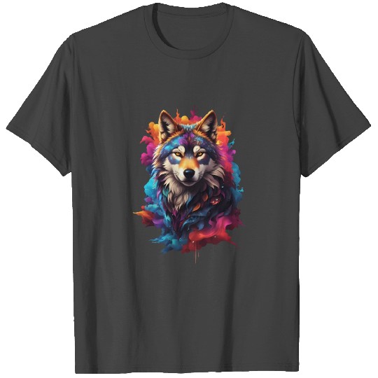 Colorful Wolf Face T Shirts