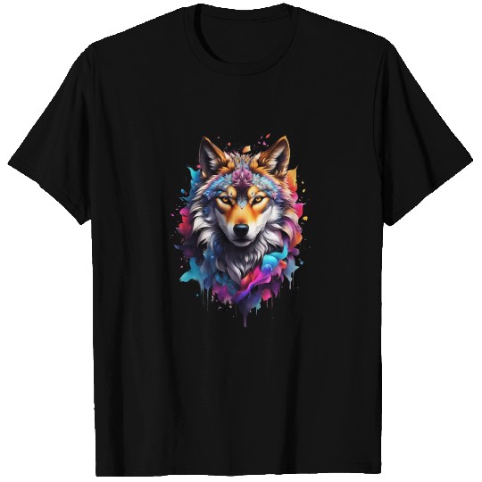 Colorful Wolf Face T Shirts