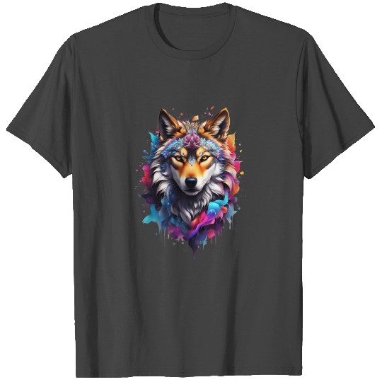 Colorful Wolf Face T Shirts