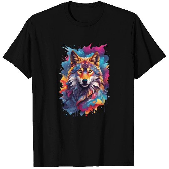 Colorful Wolf Face T Shirts