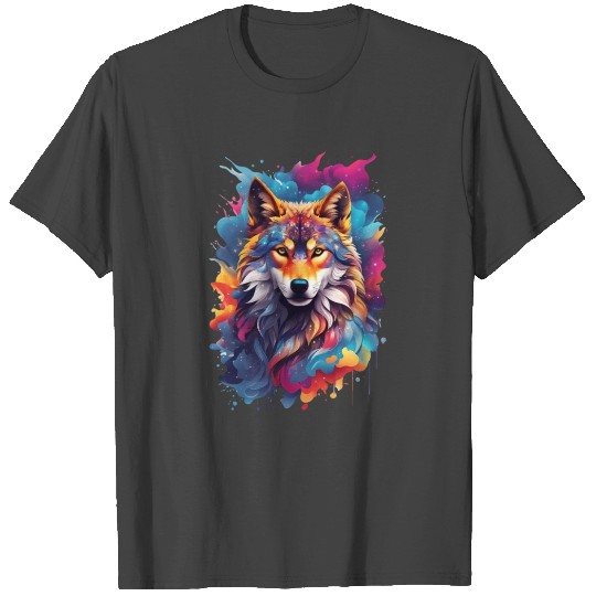 Colorful Wolf Face T Shirts