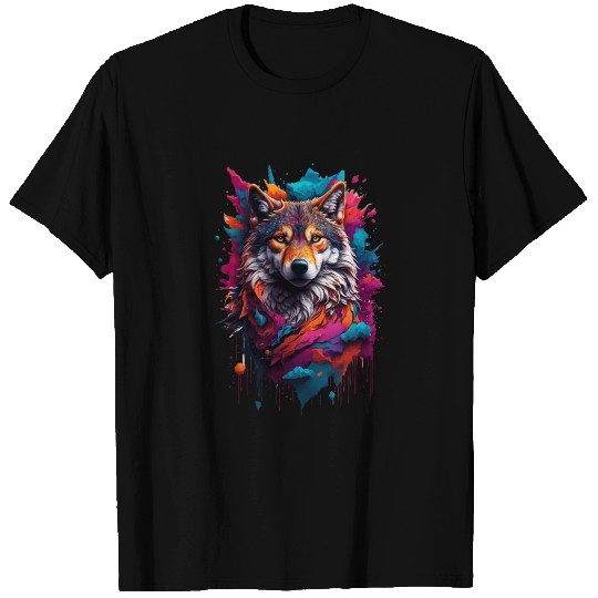 Colorful Wolf Face T Shirts
