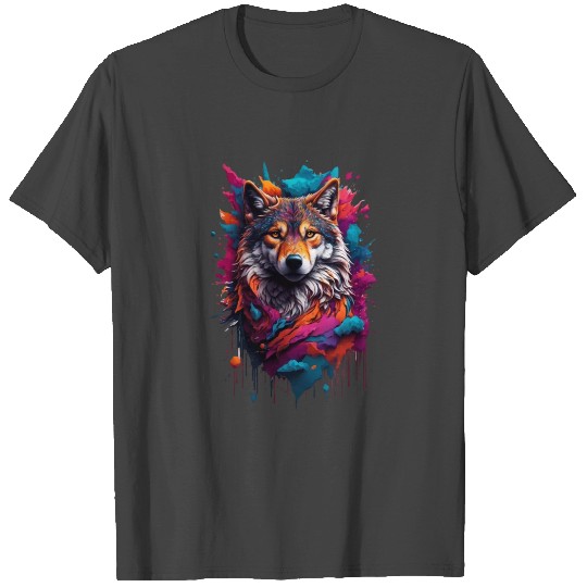 Colorful Wolf Face T Shirts