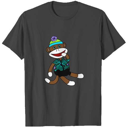 Sock Monkey Jumau wears a Knit Cap T Shirts
