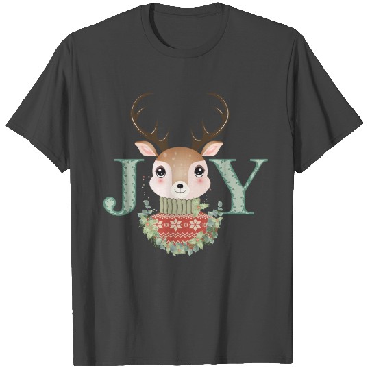 cute deer with sweater and Christmas wreath T Shirts